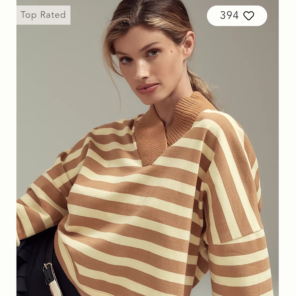 Maeve Tan and Cream Striped Turtleneck Sweater